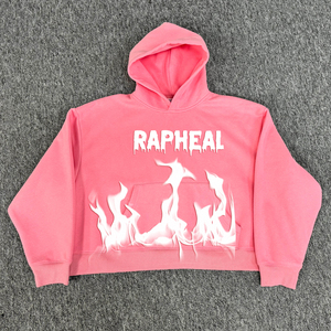 Sudadera con capucha de algodón 100% de peso pesado para hombre, letra 3D de gran tamaño para estampado de soplo, patrón sólido, cuello bordado, teñido liso - Product Image 3