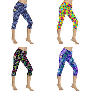 Custom Design Buttery Soft Double Side Brushed Hybrid Leopard <b>Camo</b> Digital Printed <b>Women</b> Capri <b>Leggings</b> With Pockets - Product Image 2