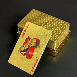 Jeux de cartes de poker de luxe personnalisables en plastique durable, plaqués or 24 carats, imperméables, avec feuille d'or 999,9 et finition brillante, avec logo personnalisé - Product Image 5