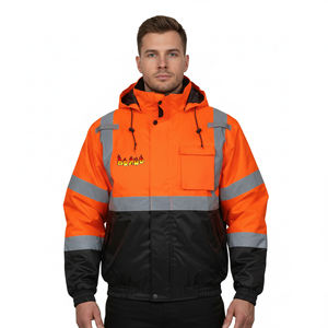 เสื้อแจ็คเก็ตทำงานนิรภัยสะท้อนแสงแบบ OEM ผ้าฝ้าย พร้อมไฟ LED กระพริบ มาตรฐาน ANSI Class 1 กันน้ำ มีหลายกระเป๋า 2 สี สำหรับผู้ชาย รับสกรีนโลโก้ - Product Image 1