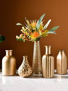 Florero de Metal martillado de oro moderno de oro antiguo para decoración del hogar y jarrón de flores de Metal con acento decorativo, juego de 5 - Product Image 5