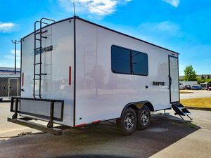 รถพ่วงสำนักงานเคลื่อนที่อลูมิเนียมรุ่นใหม่ ดีไซน์ยุโรป บ้านสำนักงานขนาดเล็กสำเร็จรูป พร้อมรับประกัน 3 ปี - Product Image 3