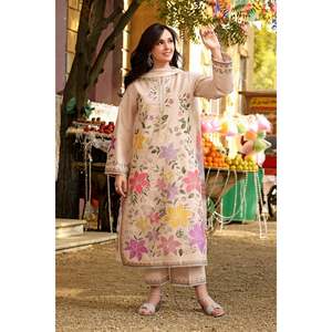 Conjunto ANEELAS de 3 Piezas: Camisa de Lino Transpirable Bordada, Dupatta Estampada en Tela Khaadi y Pantalones Bordados-BIC-4783 para Verano - Product Image 2