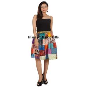 Indian Silk Sari Patchwork <b>Boho</b> Girls <b>Skirt</b> Elastic Comfortable Breathable Chiffon Vintage Clothing Fashion Wear for Hippy - Product Image 6