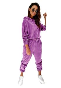 Conjunto de Pantalones Anchos con Cintura Elástica y Sudadera con Capucha Elegante para Mujer, Talla Grande, con Cierre, de Poliéster/Algodón, Lavado Ácido y Adornos - Product Image 2