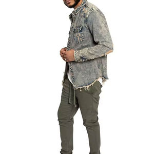 Veste en jean pour homme 100% coton Style streetwear Respirant Vêtement d'extérieur Hiver Col montant Logo frontal Taille personnalisée OEM Vente en gros - Product Image 2