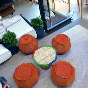 Ensemble de tabourets ottomans modernes faits à la main en bambou Mobilier contemporain de haute qualité pour salon, hôtel, restaurant résidentiel - Product Image 3
