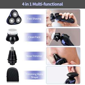 Afeitadora Eléctrica Rotativa 4 en 1 Recargable por USB, Impermeable, para Hombre, Recortadora de Barba y Cabello Inalámbrica con Idioma Alemán, IPX7 - Product Image 3