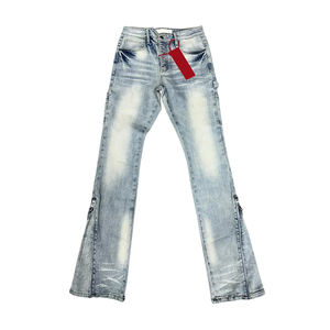 Jeans en denim droit bleu foncé avec motif solide léger et respirant pour l'hiver automne été printemps vêtements polyvalents - Product Image 3