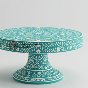 Support à gâteau rond en os bleu de luxe, fait à la main, écologique, pour les fêtes, piédestal pour des réceptions élégantes, à vendre - Product Image 5