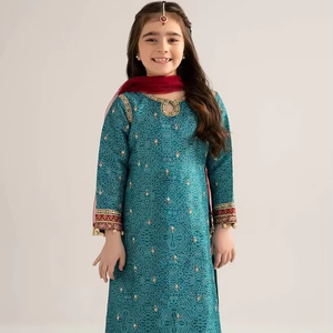 Lehenga Choli Estilo Pakistaní para Niñas, Top Formal Acrílico Bordado y Bordes de Jamawar, Ropa Festiva para Bodas y Fiestas - Product Image 1