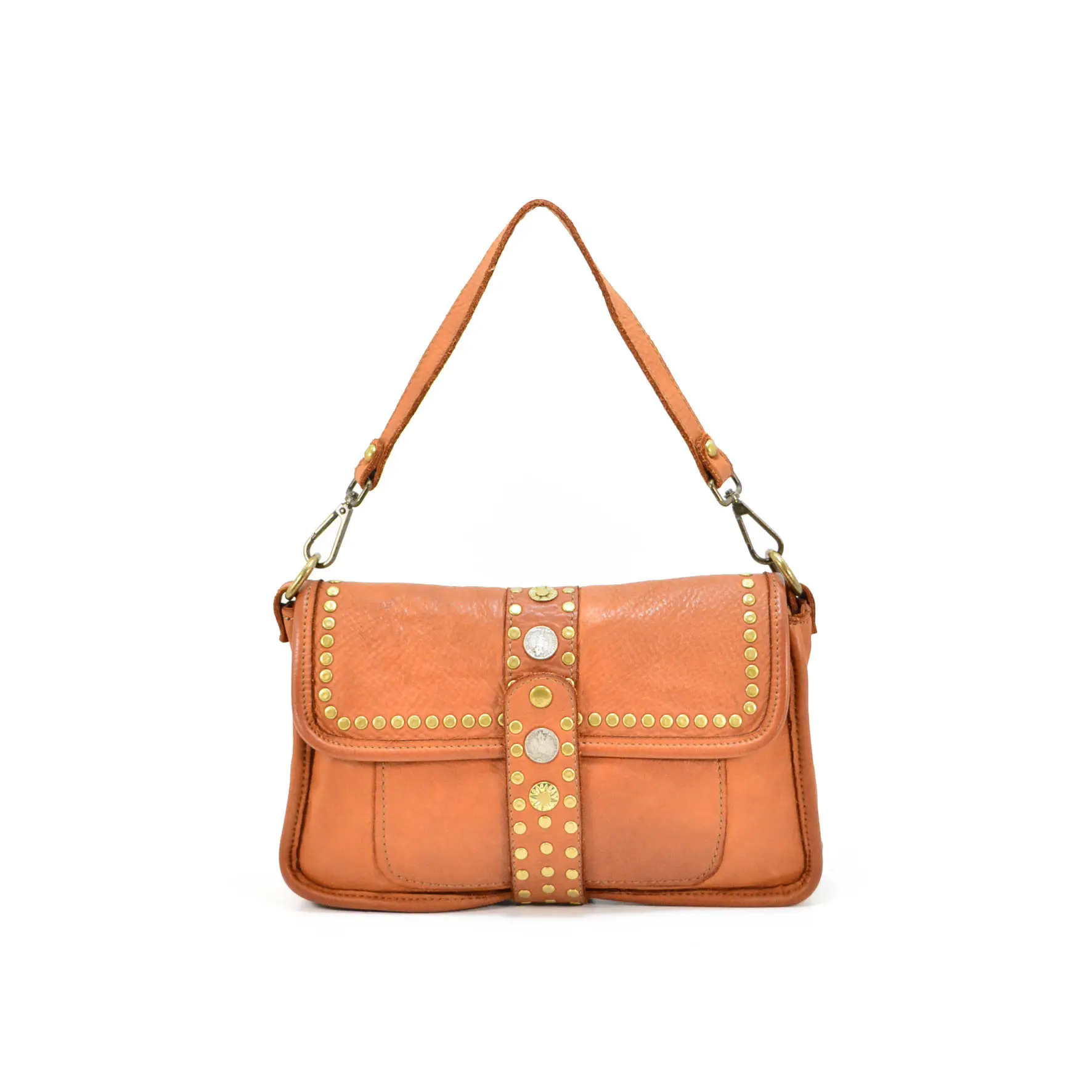 Italian Leather One Handle Studs Shoulder Bag Vintage Handbag with Strap S009 For Every day Outing Effortless Chic