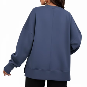 Haut à manches longues haut de gamme pour femmes, couleur unie, col rond, tissé, anti-froissement, respirant, style hip-hop, hiver, automne, printemps, ODM - Product Image 2