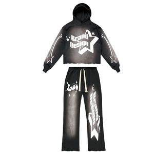 Chándales de invierno personalizados con lavado ácido, estilo acampanado, cremallera, 500 GSM, pierna recta, estilo jogger, efecto desgastado, ecológicos, cortavientos para hombre - Product Image 1