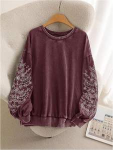 Sudadera de Mujer de Talla Grande con Bordado Floral de Alta Calidad OEM 2025, Manga Larga, Cuello Redondo, Informal - Product Image 2