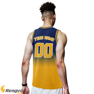 Maillot de basket-ball personnalisable pour jeunes jaune marine dégradé Design imprimé nom de l'équipe numéro Logo respirant Hip-Hop uniforme pour - Product Image 6