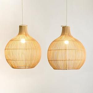 French-Style LED <b>Light</b> Fixture <b>Pendant</b> Vietnamese Woven <b>Rattan</b> Lampshade Hanging Shade Modern Traditional for Living Room - Product Image 3