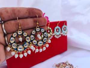 Rajasthani Meenakari Kundan pendiente para dama de honor Favor regalo para novia Jaipuri Jhumke oreja pendientes de alambre para niña - Product Image 4
