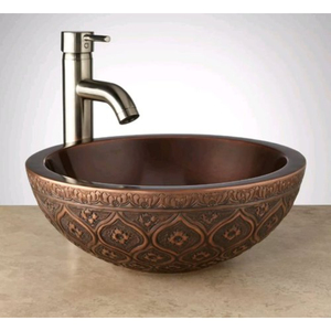 Lavabos de Baño de Metal de Primera Calidad con Acabado Interior Pulido Plateado y Exterior de Cobre con Acabado Antiguo y Textura Martillada - Product Image 4