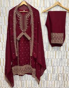 Designer Party Wear <b>Suit</b> Set Featuring Intricate <b>Gold</b> Embroidery and Mirror Work Details - Product Image 4