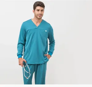 OEM 도매 유니섹스 의료 스크럽 긴 소매 작업복 유니폼 병원 의무 의사 v 넥 세트