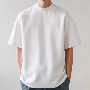 High Quality 180gsm Heavyweight Short-Sleeved <b>White</b> T-<b>Shirt</b> Knitted Fabric 100% Cotton Custom Printed Men's Loose Fit - Product Image 2