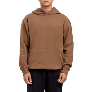 Sudadera con capucha marrón para hombre Sudadera de lana de algodón de peso pesado con bolsillo de canguro para ropa de otoño e invierno - Product Image 3