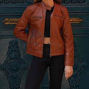Chaqueta de Cuero de Cordero Auténtico para Mujer, Chaqueta de Motociclista Estilo Café Racer, Cuero Genuino de Primera Calidad, Elegante - Product Image 4