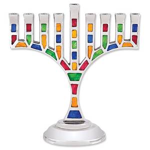 Ménorah de Hanoucca en vente flash, ménorah vintage juive décorative en métal antique, candélabre multicolore, bras de chandelier, mosaïque ornée de pierres - Product Image 1