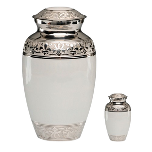 Urne funéraire en métal blanc gravée, en laiton/aluminium, pour cendres humaines d'adultes - Product Image 3