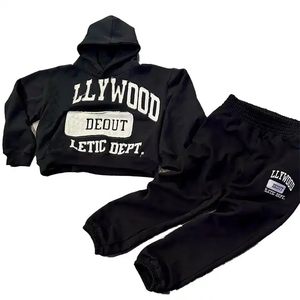 Custom Patch Embroidery Applique Men's Fleece Jogger Sets No String Hoodie Sweat Pants Cropped <b>Hoodies</b> with <b>Maternity</b> Feature - Product Image 5