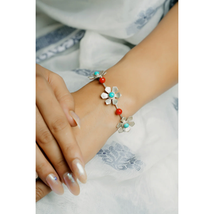 Pulsera de Plata 925 Anokhi con Dijes de Turquesa y Coral, Pulsera de Moda de Una Sola Pieza - Product Image 2