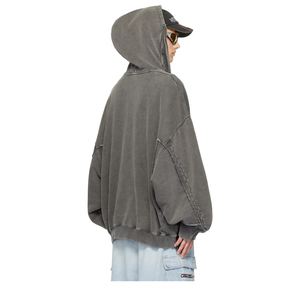 Venta al por mayor personalizado vintage lavado ácido de alta calidad de algodón grueso Streetwear Zip up sudaderas con capucha de los hombres - Product Image 4