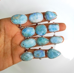 Lote de Anillos de Larimar al por Mayor, Anillos de Larimar con Bisel, Joyería al por Mayor, Anillos de Plata de Ley 925 con Baño de Plata, Anillos de Moda con Piedras Preciosas para Mujer - Product Image 4