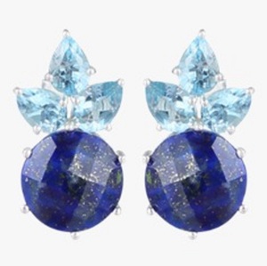 Nouvel arrivage de boucles d'oreilles rondes en lapis lazuli et pierres précieuses bleues en argent Sterling 925 et en forme de poire - Product Image 1