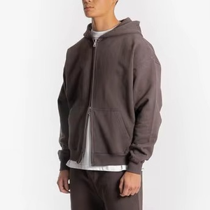 High Quality vintage Style <b>Men's</b> Zipper <b>Hoodies</b> 100%Cotton Fleece Streetwear <b>Hoodies</b> with Custom Printing & Embroidery Wholesale - Product Image 3