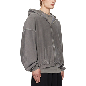 Ropa de calle personalizada marca 100% algodón lavado ácido Sudadera con capucha en blanco hombro caído lavado vintage sudadera con cremallera - Product Image 2