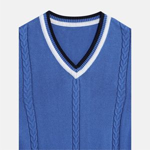 Pull-over surdimensionné unisexe de style sans manches avec logo personnalisé de haute qualité, col en V, mode en gros, gilets de pull-over pour hommes en tricot décontracté - Product Image 3