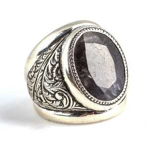 925 <b>Sterling</b> <b>Silver</b> Handcrafted Men's <b>Ring</b> with Engraved Root Sapphire Stone Bezel <b>Set</b> IGI Certified for Everyday Wear - Product Image 3