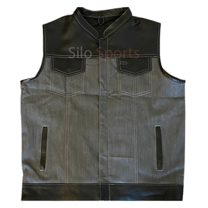 เสื้อกั๊กผ้ายีนส์หนังให้ความอบอุ่นในฤดูหนาวของผู้ชายแบบปรับขนาดได้แขนกุดมีกระเป๋าด้านหน้าระบายอากาศได้ดีแห้งเร็วสไตล์สตรีท - Product Image 1