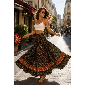 Jupe en coton Jaipuri à taille naturelle avec imprimé Neptol doux, tailles jusqu'à XXL - Product Image 1
