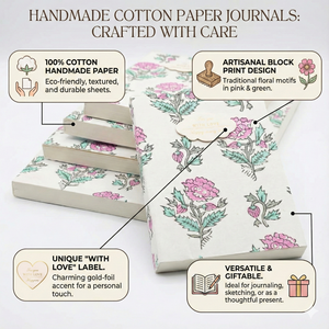 Handmade Leather Cotton Paper Journal Loose-Leaf Floral Block Print Diary Eco Friendly Recycled Sketchbook Sustainable Gift - Product Image 2