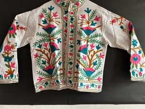 Chaqueta de algodón reversible bordada Suzani hecha a mano abrigo estampado de bloque bohemio ropa artesanal India - Product Image 5