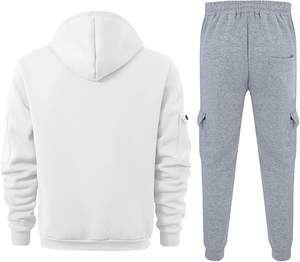 Survêtements de couleur unie pour hommes Ensemble décontracté Pantalon de survêtement à capuche de sport ample Combinaison régulière à poches multiples - Product Image 6