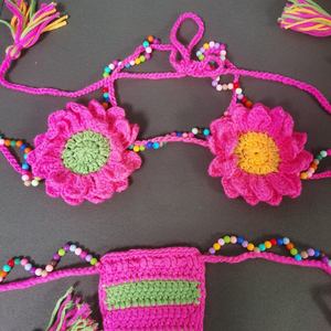 Conjunto de Bikini de Dos Piezas con Cuentas de Girasol de Ganchillo Multicolor Personalizado 2025, Cuello en V, Estampado Floral, Talla para Mujer - Product Image 3