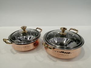 Designer Modern Premium High Quality Indian Plated Hand Small Crafted Copper & Steel Combination Servant Kadai Modern Fancy Dish - Product Image 4