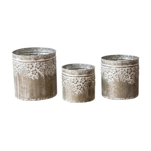 Maceta y maceta galvanizadas de hierro metálico, decoración de jardín para el hogar, maceta y maceta de forma redonda, acabado impreso - Product Image 4