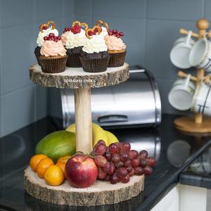 Plateau en bois à deux niveaux Plateau d'affichage décoratif de style ferme rustique pour la cuisine, le comptoir et le centre de table - Product Image 3