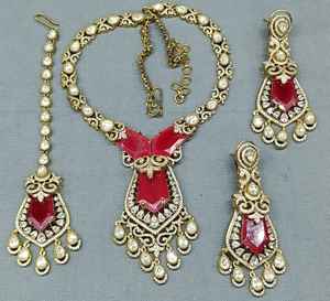 Trendy Fashionable Mehandi CZ Mossinaite kundan Necklace sku AN 299 BG/D-4 - Product Image 1