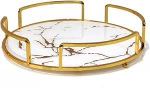 Plateau de service plateau pour décor de Noël utiliser hôtel mariage nourriture servir utiliser plateau plateau de service en marbre blanc avec support en or - Product Image 2